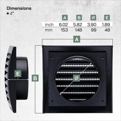 Vent Systems 4'' Inch Anthracite Air Vent Cover, Louvered Dryer Vent Cover for Exhaust and Supply Air Register