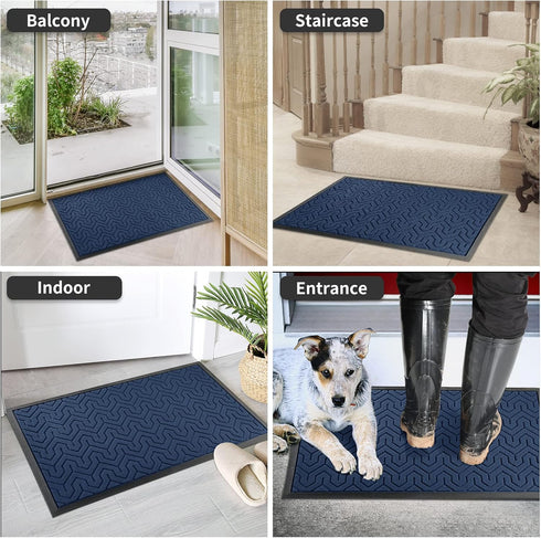 Yimobra Door Mat - All-Season Outdoor Indoor Sturdy Doormat for Home Entrance, Heavy Duty Non Slip, Blue 29.5 x 17 Inch