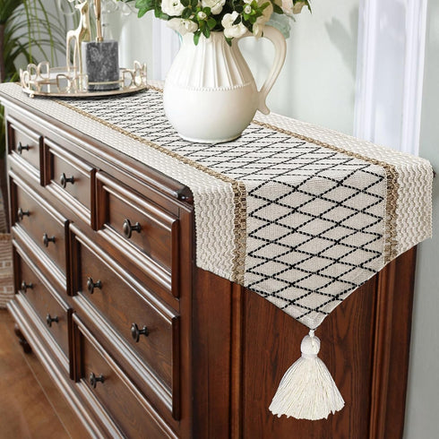72 Inches yuboo Boho Table Runner Triangular End - Rustic Farmhouse Dresser Runners for Bedroom, Coffee Table, Kitchen