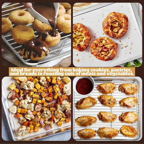 E-far Stainless Steel Baking Sheet with Rack Set, 12.4”x9.7” Cookie Sheet, Non-toxic & Dishwasher Safe