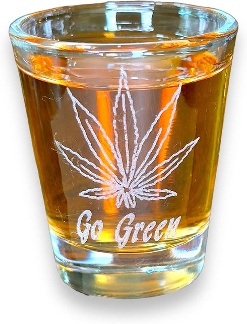 Pot Leaf Go Green Shot Glass, 2oz