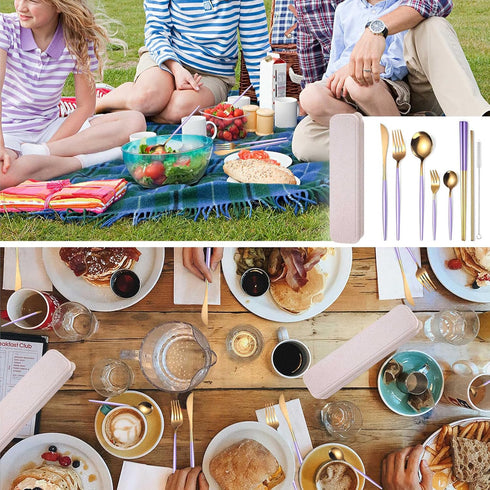 AARAINBOW 8 Pieces Stainless Steel Flatware Set, Portable Reusable Cutlery, Travel Utensils Including Chopsticks,