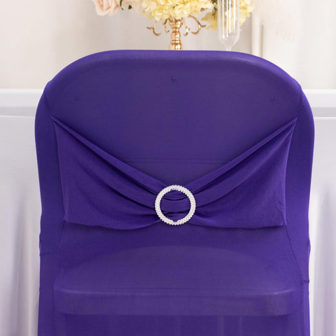 Efavormart Purple Spandex Folding Slip On Chair Cover with Silver Rhinestone Buckled Sash Band, Stretch Fitted Chair