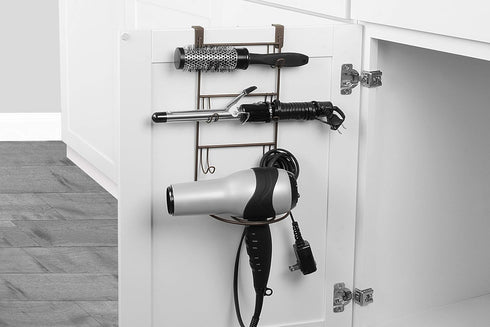 Spectrum Diversified myBella 4-Tier Over-The-Cabinet Station with Blow Dryer Holder, Bronze Hair Tool Storage Hooks