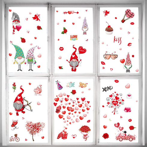 149Pcs Valentine's Day Window Clings Decorations - Heart Decal Party Ornaments, Removable Vinyl Stickers