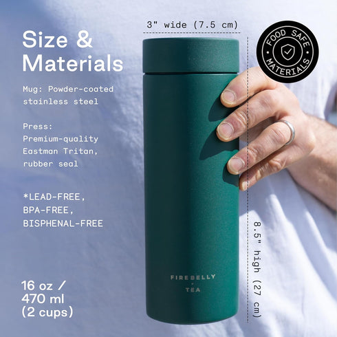 Firebelly Tea, Travel Tea Infuser Mug with Strainer, Insulated Tumbler for Loose Leaf Tea or Coffee, Leakproof Bottle