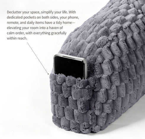 GRASS BROOK Faux Fur Reading Pillow for Bed Adults, Ultra Soft Plush Floor Backrest Pillow with Side Pockets for Bed