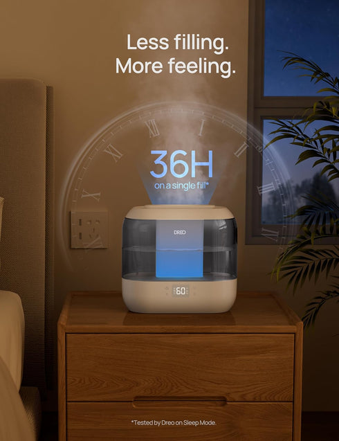 4L 28 36H Dreo Smart Humidifiers for Bedroom, Top Fill Supersized Humidifier Large Room with dB, Runtime