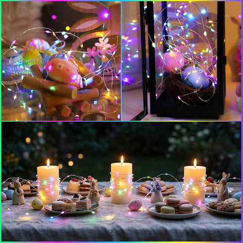 YAOZHOU 2 Pack 33FT 100 Easter Decorations Pastel Fairy String Lights Indoor, Battery Operated Powered with Timer