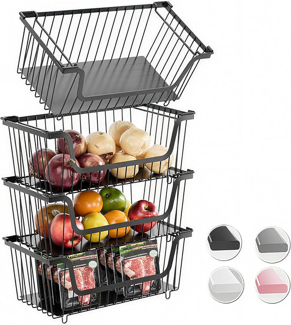 GAOKASE 4 Pcs Stackable Wire Baskets for Pantry Organizers and Storage,Vegetable Fruit