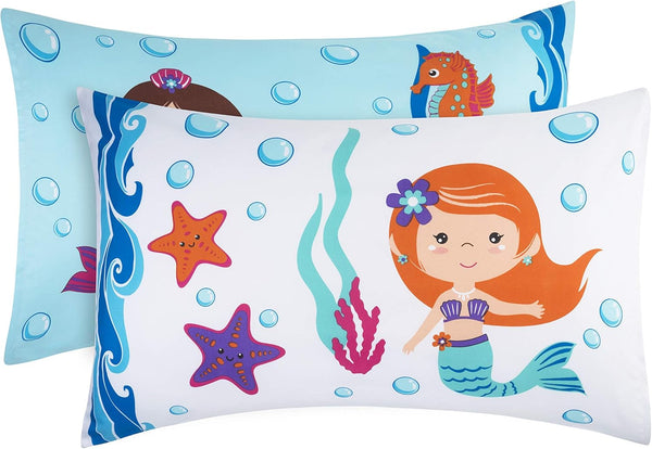 Everyday Kids 2-Pack Standard Size Pillowcases, 20 x 26”, 100% Soft Microfiber, Mermaid