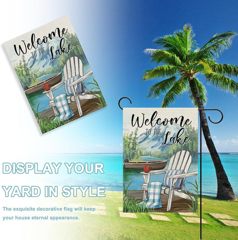 Welcome To The Lake Adirondack Chair Decorative Garden Flag, Spring Summer Lakehouse Boat Yard Outside Decorations,