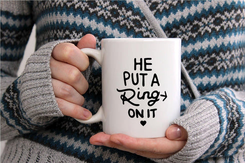 AW Fashions He Put a Ring On It Funny Engagement Mug, 11OZ Coffee Mug for Bride or Fiance