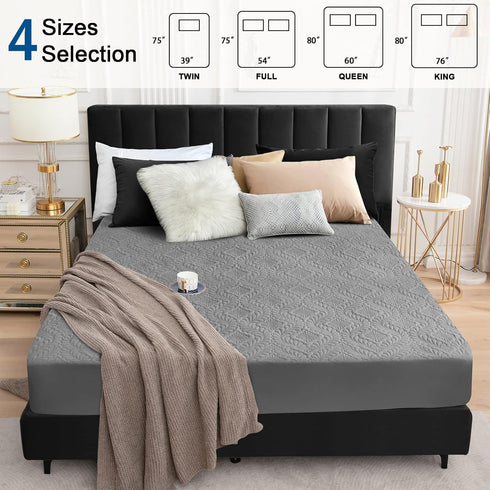 Sufdari Waterproof Mattress Protector, King Quilted Fitted Cover, Breathable & Noiseless Mattress Pad, Fits 8-18" Deep