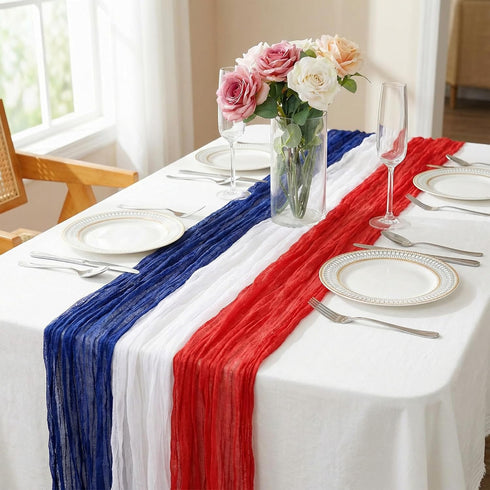 RunNico 4 120 38 Inch 4th PCS Patriotic Cheese Cloth Table Runner, x of July Sheer Fabric Table Runner, Red White