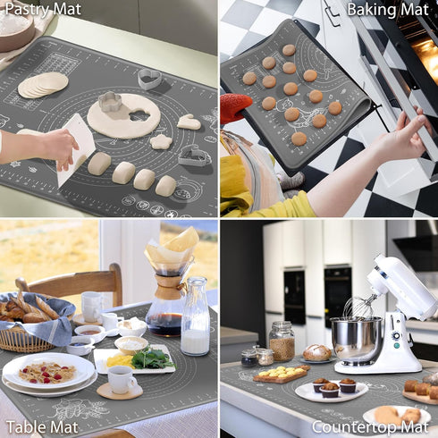 Silicone Pastry Mat Extra Thick Non-stick Baking Mat, 28" x 20" with Measurements for Rolling Dough, Kneading, Counter
