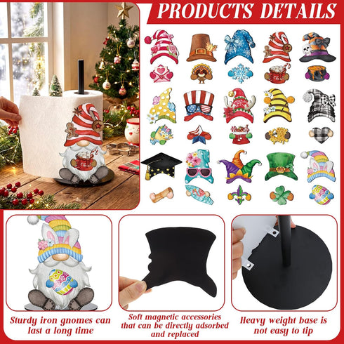 Otoolling Countertop 15 Set Holiday Interchangeable Paper Towel Holder Vintage Gnome Metal Stand Towels Paper Holder