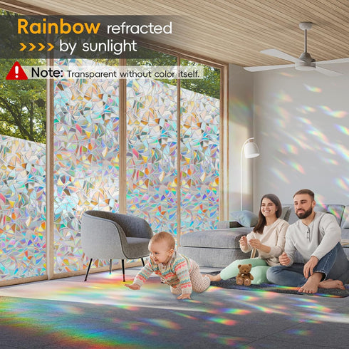 Rainbow Window Privacy Film Decorative, Stained Glass Window Tint for Home, 3D Decals Window Clings for Glass Windows, Static Cling Window Sticker, Suncatcher Window Cover, 17.5 Inch x 78.74 Inch