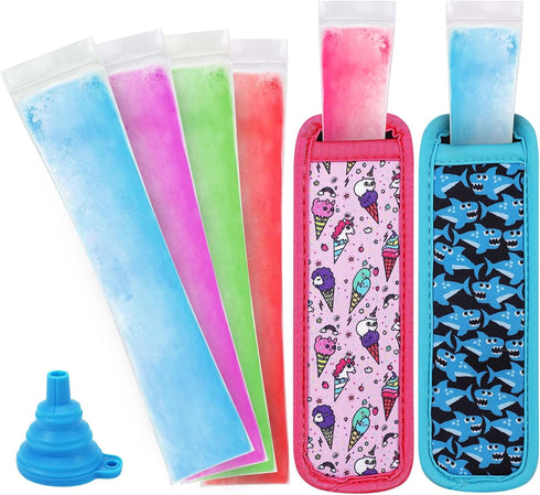Freezer Pop Bags Set Including 50 Disposable Ice Popsicles Molds 2 Popsicle