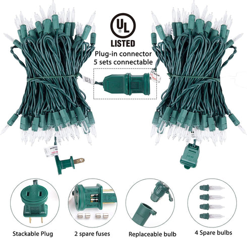200 Count 50 Bulb Minetom Clear Christmas Lights Feet Mini Lights, Waterproof String Light for Indoor Xmas Tree Garland
