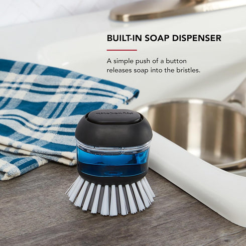 2.95 2.17 3.54 inches, KitchenAid Soap Dispensing Palm Brush with Built in Easy to Fill Soap Dispenser, Non Slip Grip