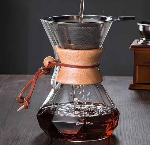 Pour Over Coffee Maker with Reusable Stainless Steel Filter, Lead-Free Borosilicate Glass Carafe