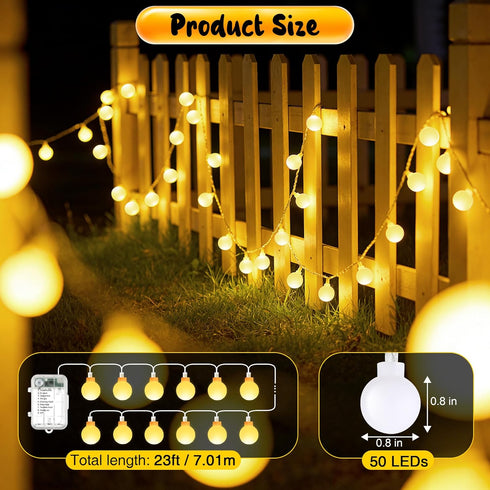 1 Pack 23 50 8 Enhon ft LED Battery Operated String Lights, Globe Starry Fairy Lights, Modes, Plug in with Timer