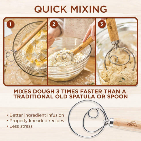 Danish Dough Whisk Bread Mixer - Hook Dutch Pizza Dough Making Accessories, Great As A Gift