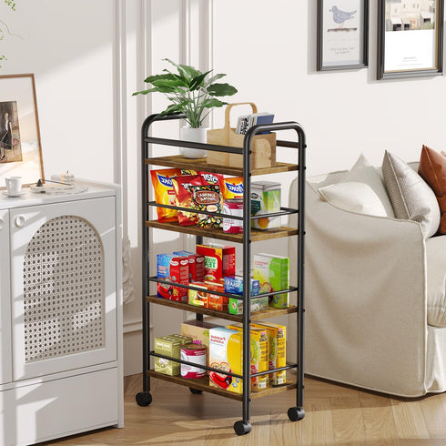 4-Tier 9.1" 4-Tier (9.1" 33.6" Asgolion Slim Storage Cart, Small Rolling Cart with Wheels, Deep, Narrow Bathroom Shelf