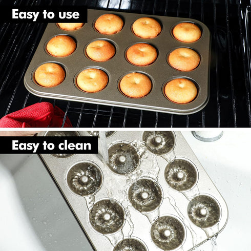 Webake 2 Pack Mini Fluted Tube Cake Pans, 12-Cup Non-stick 1.8 Inches Bundtinis Petite Fluted Cake Mold