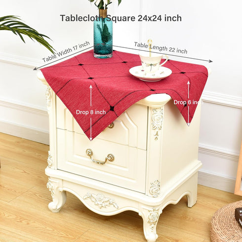 24 24 inch NEWISHER Farmhouse Embroidered Plaid Tablecloth Lattice Fabric Bedside Table Cloth Rustic Checkered Red