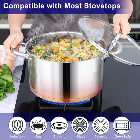 LIANYU 8 QT Stock Pot, Heavy Duty Stainless Steel, Large Cooking Pot for Pasta, Soup, Noodles, with Glass Lid