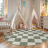 6 Green,180R) LIVEBOX Checkered Round Rug Ft Washable Area Rug for Playroom Classroom, Kids Non-Slip Neutral Classic