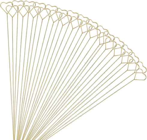 Tinsow 30 Pcs Metal Floral Place Card Holder, 13.4 Inch Heart Shape Flower Picks Clip for Floral Arrangement, Golden