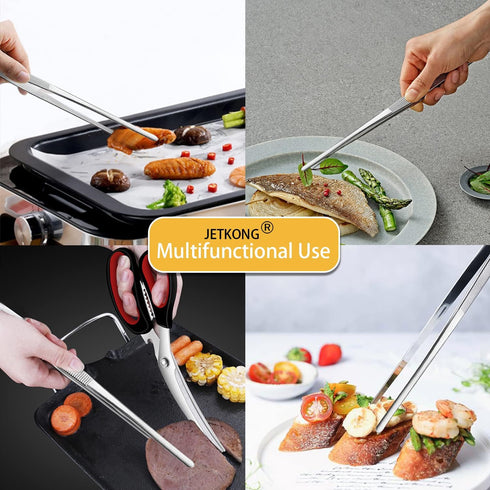 JETKONG Serving Tweezer Tongs - 9-Inch Cooking Tweezers, Set of 3 (9 Inch, Silver)