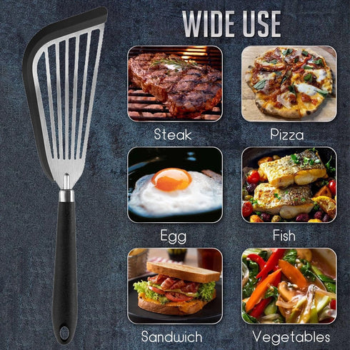 Stainless-Steel Slotted Flex Fish Turner, Set of 2 Kitchen Spatulas for Nonstick Cookware