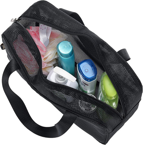 Moyad Mesh Shower Caddy Portable Toiletry Tote Gym Bag for College Dorm Bathroom (Large Black)
