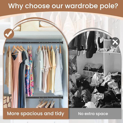 Metal Black Closet Rods for Hanging Clothes, 1.3 Inch Diameter Heavy Duty Adjustable Bar for Closet and Bathroom