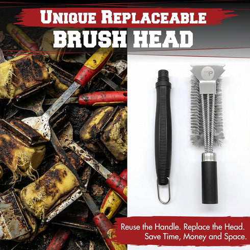 '+2 KITCHEN PERFECTION GrillSaver - Safe BBQ Grill Brush for Outdoor Grill with Replaceable Cleaning Head -Heavy-Duty