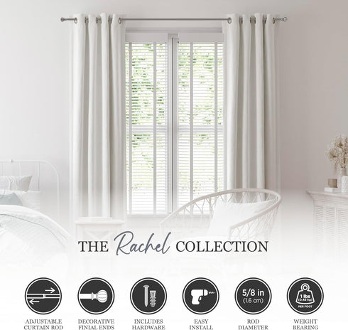 Kenney - 71631 Rachel Standard Decorative Window Curtain Rod, 28 to 48-Inch, Italian Pewter