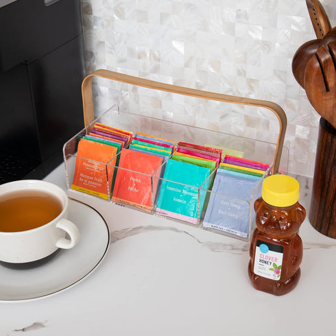 Mind Reader Tea Bag Organizer, Tea Station, Countertop, Caddy, Rayon from Bamboo and Acrylic, 11.75"L x 6"W x 6"H, Brown by Mind Reader