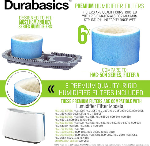 Durabasics 6 Pack Premium Humidifier Filters Compatible with Honeywell Filter HAC-504, HAC-504AW & Filter A