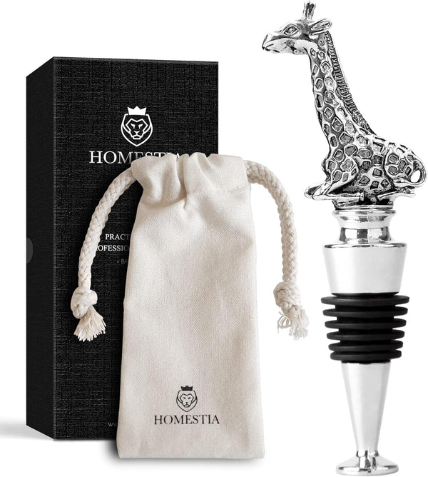Homestia Giraffe Wine Stoppers - Stainless Steel Reusable Bottle Stopper with Silicone Seal