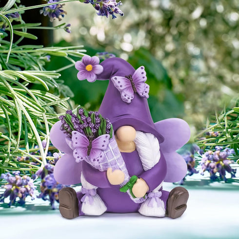 Lavender Gnomes Decor: Spring Resin Garden Gnome Decorations for Home Indoor/Outdoor, Pastel Purple Butterfly Gnome