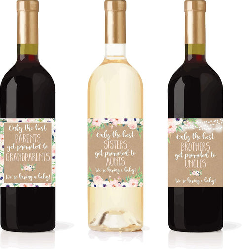 Hadley Designs Pregnancy Announcement Gifts, Funny Wine Bottle Labels for Parents to Grandparents, 8 Set