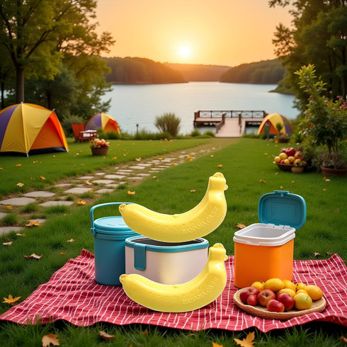 Bwexxt 2Pcs Banana Case, Cute Banana Protector Storage Box, Portable Banana Holder for Lunch Boxes, BPA-Free Fruit