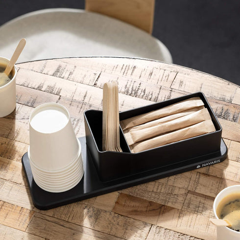 Navaris Small Coffee Station Organizer - Tea and Coffee Condiment Supplies Holder with Stacking Cup Storage