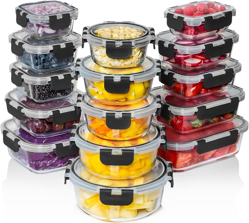 Razab 30 PC Glass Food Storage Containers with Lids, Reusable Airtight Meal Prep Containers for Lunch and Leftovers