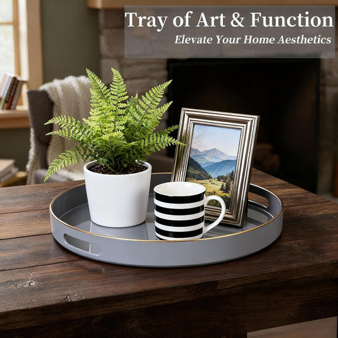 13 Zosenley Decorative Tray, Round Plastic Tray with Handles, Modern Vanity Tray and Serving Tray for Ottoman, Coffee