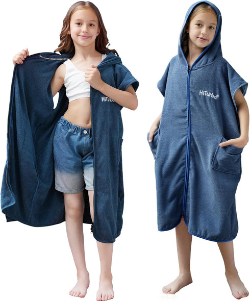 Hiturbo Kids Bath Towel Hoodie: Absorbent Quick Dry Zipper Surf Poncho -